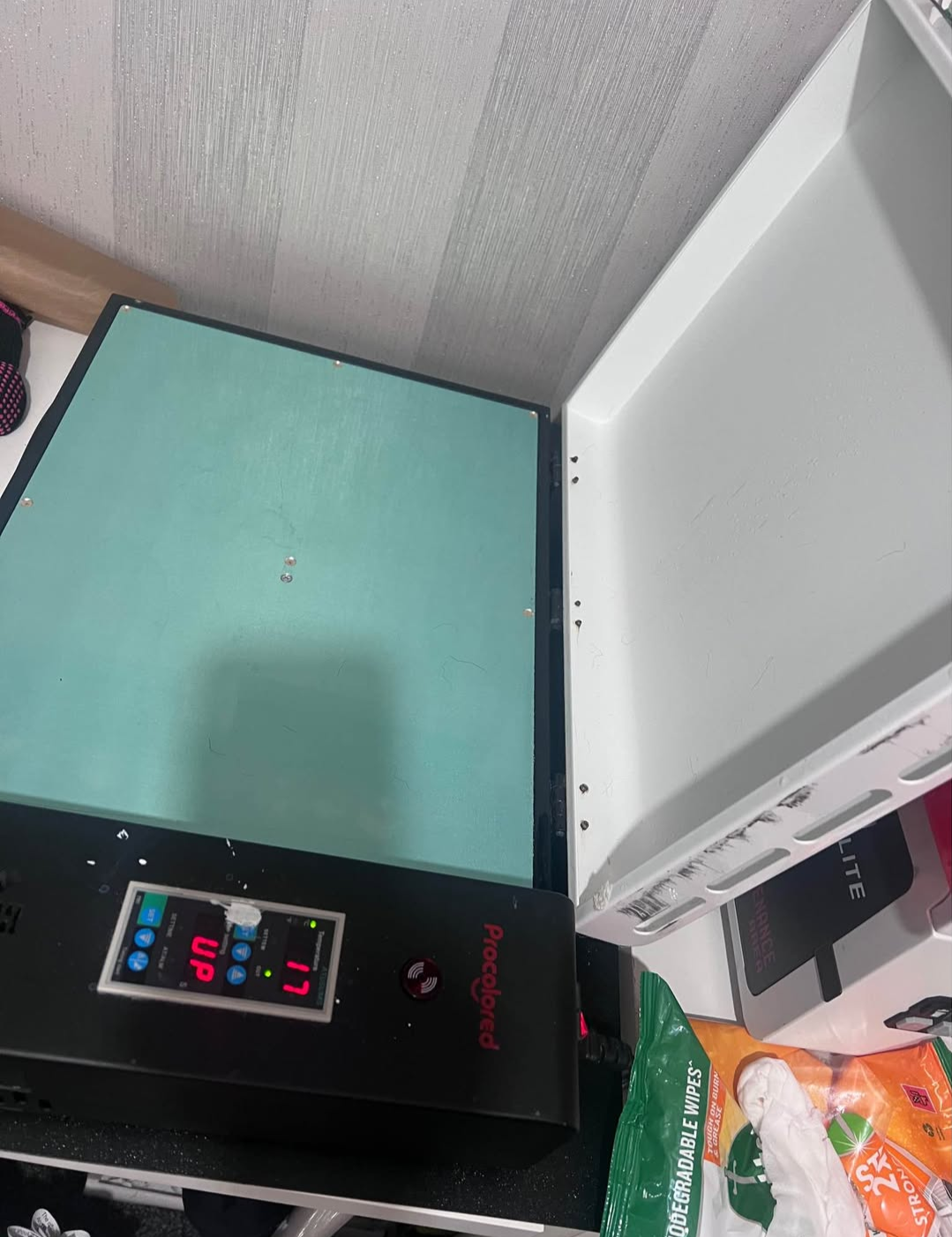 Procolored DTF Printer with oven and spare capping station. Can be seen working